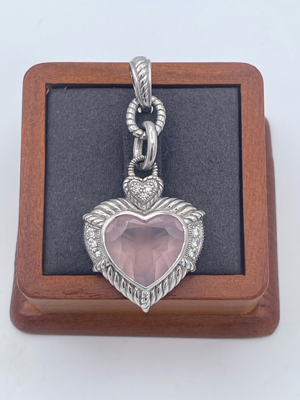 Judith Ripka 925 Sterling Silver Rose Quartz Heart Enhancer Pendant Thailand